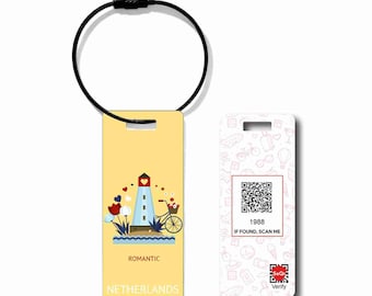 Etiqueta para equipaje Amsterdam / SeQr Scan & Find, accesorio de viaje inteligente