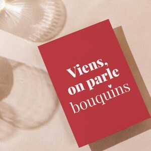 Carte littérature "Viens on parle bouquins", carte déco, marque page, bibliothèque