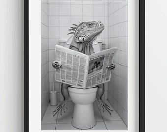 Lámina de iguana para baño: Arte mural de animales peculiares (descarga digital)