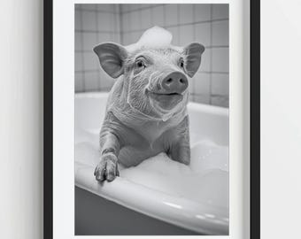 Impresión de un cerdo divertido en la bañera: Decoración original para el baño (descarga digital)