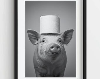 Arte divertido de cerdo para el baño: gorro de papel higiénico, estampado animal peculiar (descarga digital)