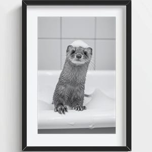 Funny Weasel Wall Art, Weasel in the Bathtub, Quirky Bathroom Wall Decor, Cute Animal Print, Kids Wall Art, AI Printable Digital Photo
