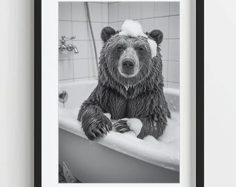 Print grappige beer in bad: eigenzinnig badkamerdecor (digitale download)