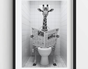 Giraffe Badezimmer Poster: Witzige Tierwandkunst (Digitalfoto)