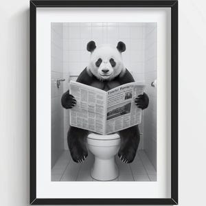 Funny Panda Wall Art, Panda Sitting on Toilet, Quirky Bathroom Wall Decor, Cute Animal Print, kids art, AI Printable Digital Photo