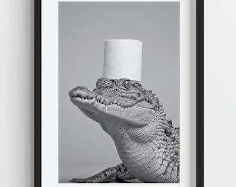 Arte divertido de cocodrilo para el baño: Impresión de papel higiénico original (descarga digital)