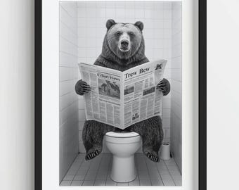 Print grappige beer op toilet: eigenzinnig badkamerdecor (digitale download)