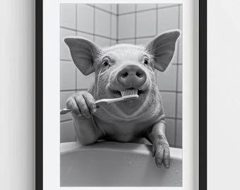 Arte divertido de cerdos para el baño: Impresión animal peculiar (descarga digital)