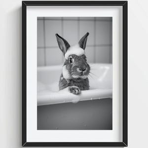 Funny Rabbit Wall Art, Rabbit in the Bathtub, Quirky Bathroom Wall Decor, Cute Animal Print, Rabbit Gift, AI Printable Digital Photo