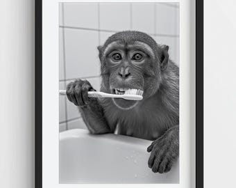 Impresión de mono divertido para el baño: Arte mural de animales peculiares (descarga digital)