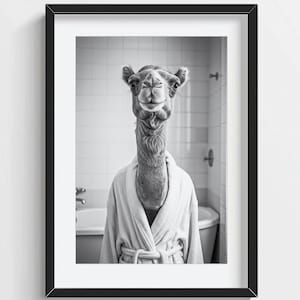 Funny Camel Wall Art, Camel in Bathrobe, Quirky Bathroom Wall Decor, Cute Animal Print, Kids Wall Art, AI Printable Digital Photo
