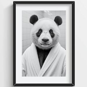 Funny Panda Wall Art, Panda in Bathrobe, Quirky Bathroom Wall Decor, Cute Animal Print, Kids Wall Art, AI Printable Digital Photo