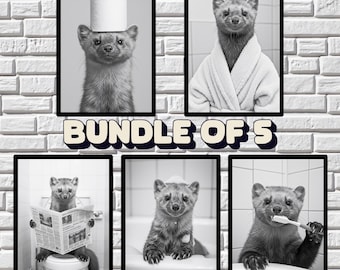 Lustig Marder Badezimmer Art Prints: Schruiges Tier Dekor Bündel (Digitaler Download