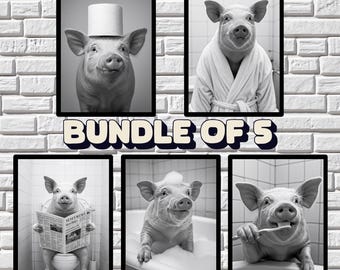 Schweinchen Badezimmer Art Print: Lustige Tierfotos (Digitaler Download, 5er Set)