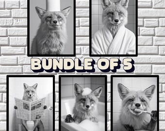 Lustiger Fuchs Badezimmer Art Print: Eigenartige Tierfotos (Digitaler Download 5er Set)