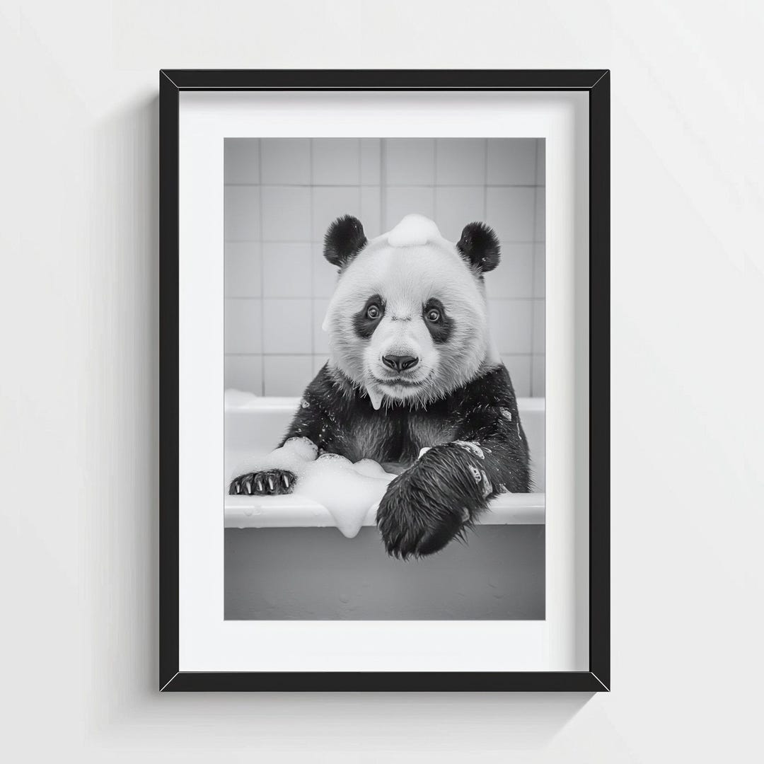 Funny Panda Wall Art, Panda in the Bathtub, Quirky Bathroom Wall Decor ...