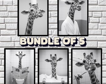 Giraffe Badezimmer Art Prints: Schräge Tierfotos (Digitaler Download, 5er Set)