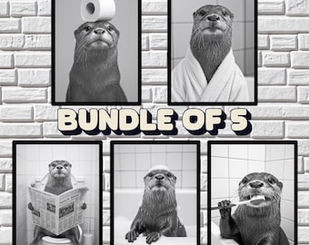 Lustige Otter Badezimmer Art Prints: Eigenartige Tierfotos, 5er Set (Digitaler Download)
