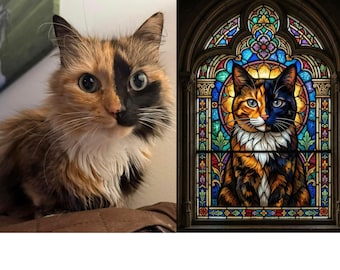 Custom Pet Portrait Stained Glass Style Digital Print - Gothic Cathedral Bohemian Wall Art Decor