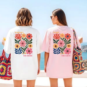 JGA Shirt personalisiert für Braut und Crew, Junggesellinnenabschied Boho Blumen Stil, Team Braut T-shirt, JGA Frauen Shirts mit Name