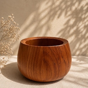 Vintage Dansk Designs Danmark Teak skål Jens Quistgaard JHQ 1950-talet 1960-talet | Sällsynt Bulbous Staved Teak Salladsskål | Danska mitten av århundradet mån