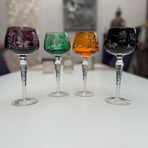 Vintage wine glass set, crystal glass, hand-cut, Roman glass