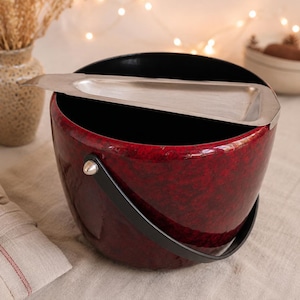Vintage Feuerzangenbowle-kruka med sockerbrygga | Design från mitten av århundradet | Bordeaux emalj med flameffekt | 1960-/70-tal | Retro punschskål