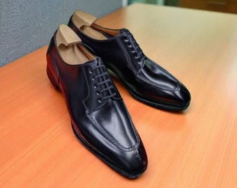 Handmade Leather Oxford Brogue Shoes: Men's Black Dress Derby