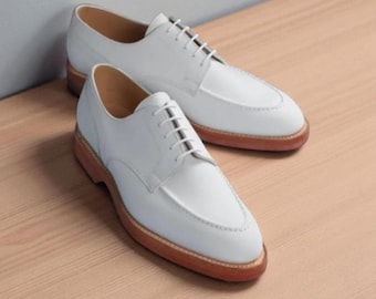 New Handmade White Leather Oxford Shoes: Men's Party Wear Wedding Dress Derby Shoes
