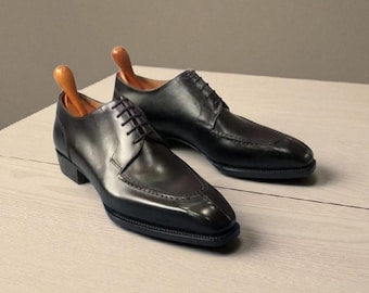 Zapatos Oxford de vestir de cuero negro hechos a mano: Derby con cordones a medida