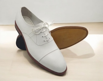 Bespoke White Leather Oxford Shoes: Handmade Cap Toe Wedding Dress Shoes
