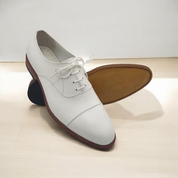 Bespoke White Leather Oxford Shoes: Handmade Cap Toe Wedding Dress Shoes