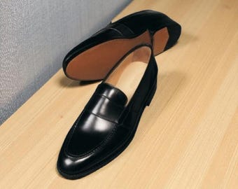 Zapatos Oxford de cuero negro hechos a mano: mocasines formales para hombre