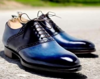 Zapatos Oxford de vestir bicolor hechos a mano: Brogue de cuero y ante negro
