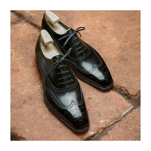 Handmade Leather Oxford Brogue Dress Shoes: Men&#39;s Wingtip Formal Wear