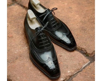 Handgemaakte leren Oxford brogue-schoenen: vleugeltip herenkleding