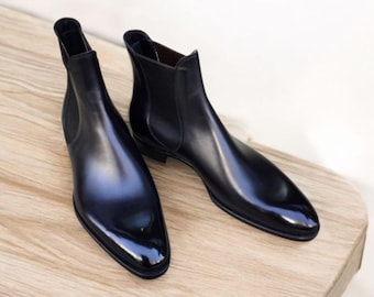 Handmade Leather Chelsea Boots: Men's Black Oxford Dress Boots