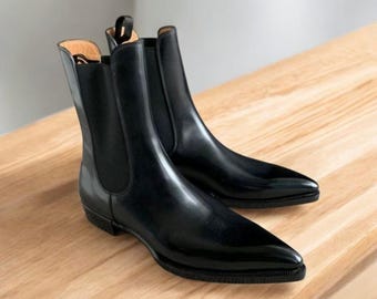 Handmade Leather Chelsea Boots: Men's Black Oxford Dress Boots