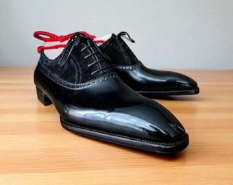 Handmade Two-Tone Leather Oxford Shoes: Bespoke Black Suede Derby