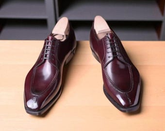 Handmade Burgundy Leather Oxford Shoes: Men's Formal Dress Derby