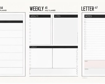 Planner Hebdomadaire Imprimable Agenda Non Daté à Télécharger Organiseur PDF Minimaliste pour A4/A5/Lettre Outil de Planification Instantané
