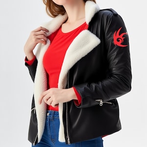 Shadow The Hedgehog Cosplay Leather Jacket, Shadow Cosplay Fur Leather Jacket