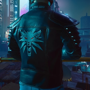 Cyberpunk 2077 Wolf School Leather Jacket, Cyberpunk Style Witchers Logo Samurai Jacket