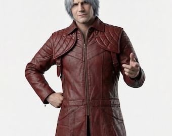 DMC 5 Dante Maroon Cosplay Leather Coat, Game Accurate Cosplay Costume, Devil May Cry Unisex Coat