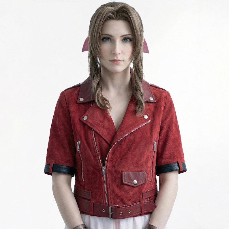 Chaqueta de cosplay de Aerith Gainsborough de Final Fantasy 7 Rebirth, chaqueta de cuero de Aerith para cosplay. imagen 1