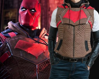 Jason T&#39;s Brown Leather Vest, Red Hood Cosplay Leather Vest, Jason T Vest Cosplay Costume