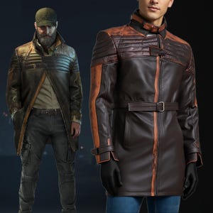 Aiden Pearce Watch Dogs 3 Leather Cosplay Coat, Watch Dogs Cosplay Costume, Gaming Coat