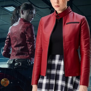 Resident Evil 2 Claire Redfield Moto Leather Jacket, Made in Heaven Print Leather Jacket, Leather Gaming Jacket, Gaming Cosplay Costume