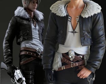 Squall Leonhart FF 8 Cropped Leather Jacket, FF VII Remastered Cosplay Fur Leather Jacket