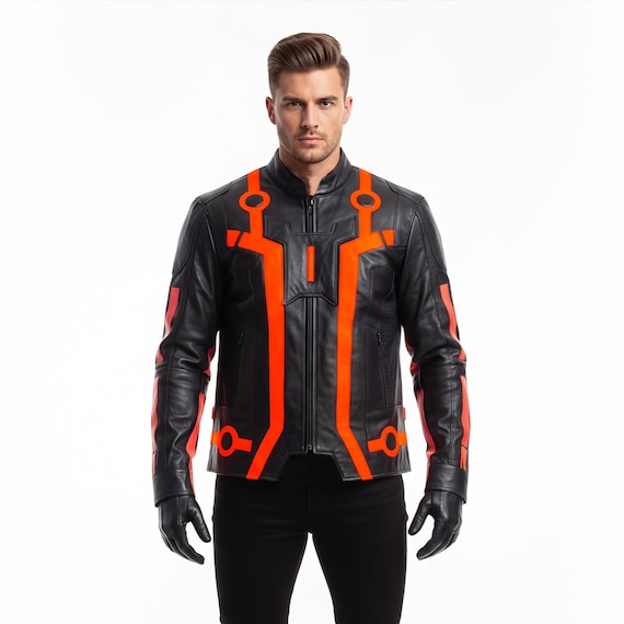 Tron Ares Inspired Cosplay Leather Jacket, Futuristic Leather Biker Jacket, Tron Legacy Cosplay Jacket